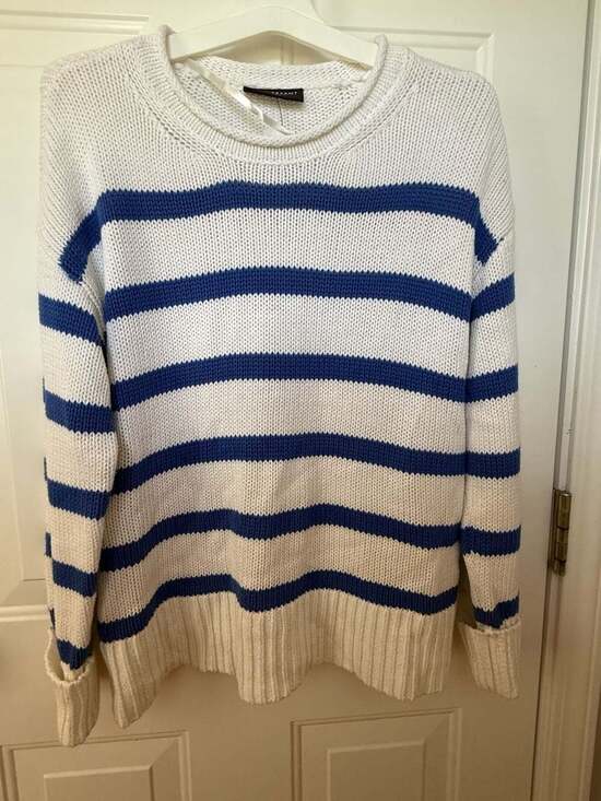 Lane Bryant Sweaters - Lane Bryant Blue and White Striped Long Sleeve Knit Sweater